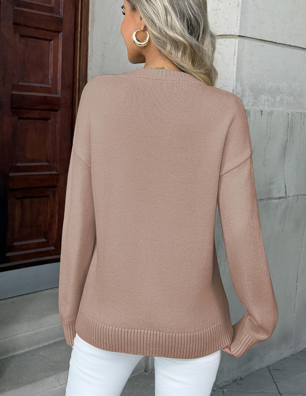 image:imageZeagoo Fall Sweaters for Women 2026 Long Sleeve Crewneck Ribbed Knit Pullover Sweater Loose Fit Basic Jumper TopsA Apricot