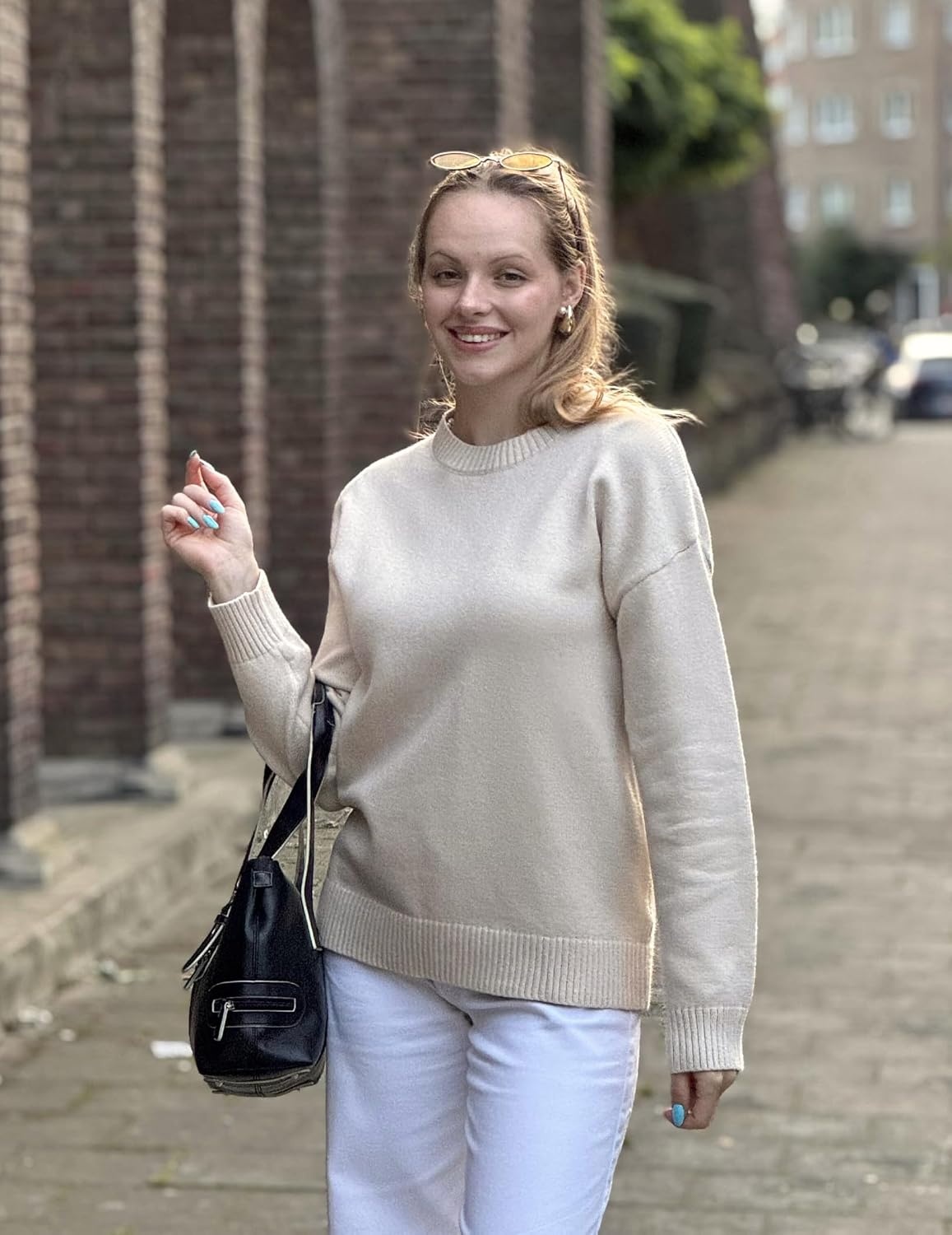 image:imageZeagoo Fall Sweaters for Women 2026 Long Sleeve Crewneck Ribbed Knit Pullover Sweater Loose Fit Basic Jumper TopsA Warm Apricot