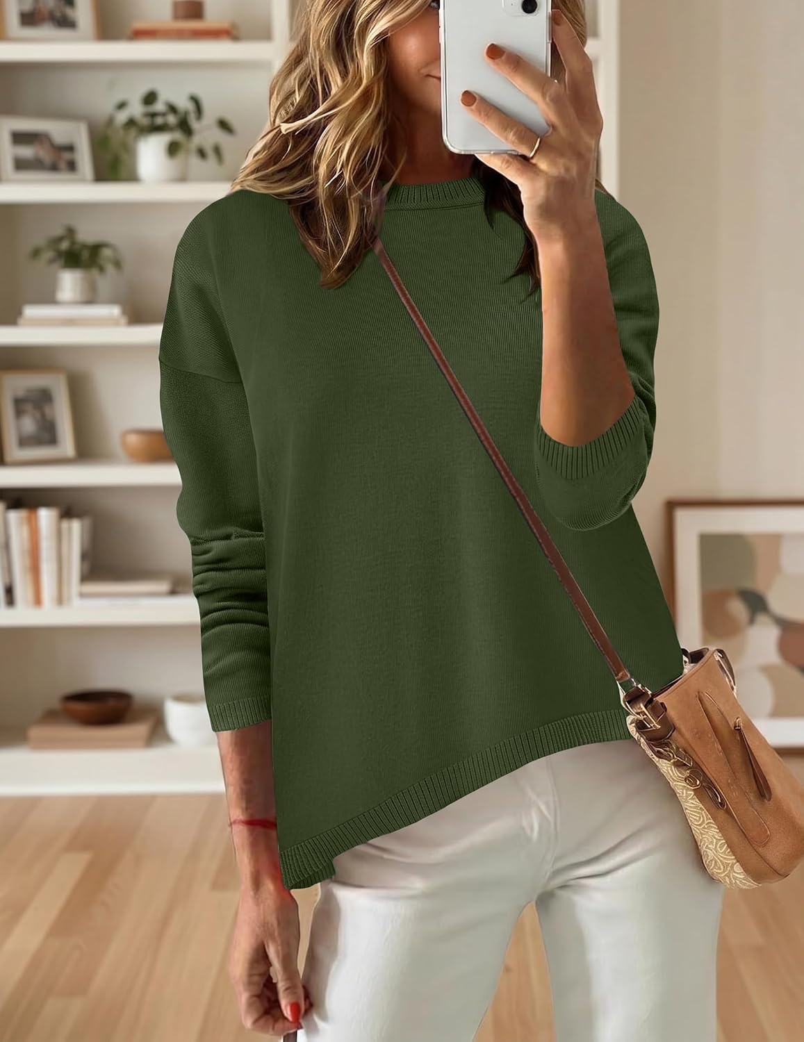 image:imageZeagoo Sweaters for Women Fall Outfits Trendy 2026 Long Sleeve Shirts Bussiness Casual Knit Pullover Sweater TopsArmy Green