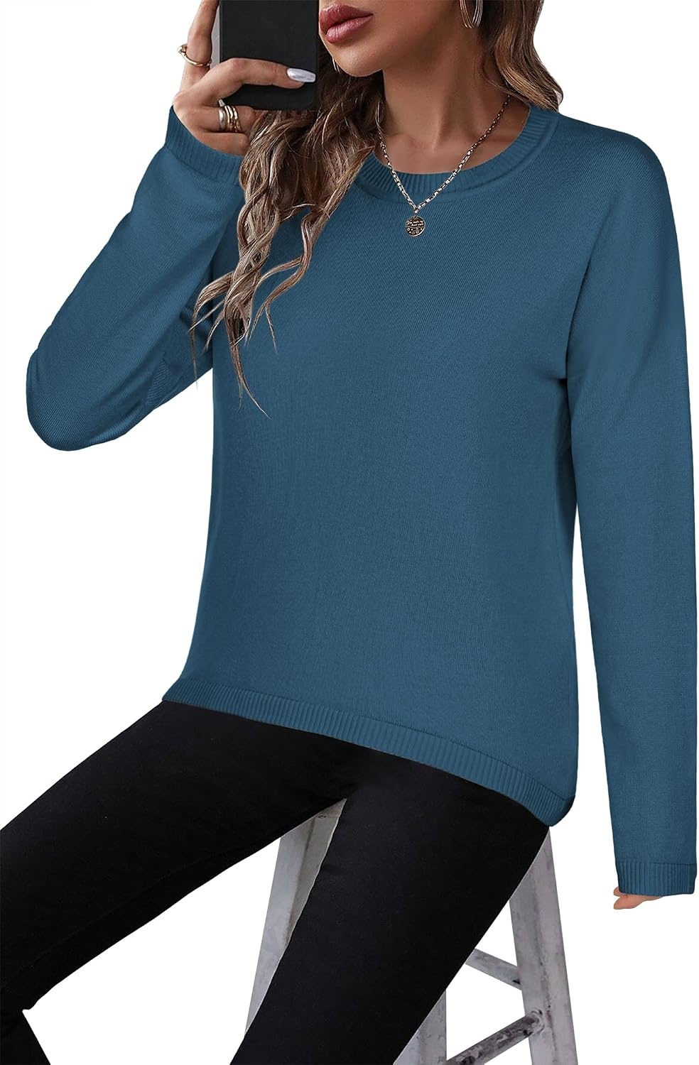 image:imageZeagoo Sweaters for Women Fall Outfits Trendy 2026 Long Sleeve Shirts Bussiness Casual Knit Pullover Sweater TopsBsolid Blue Long Sleeve