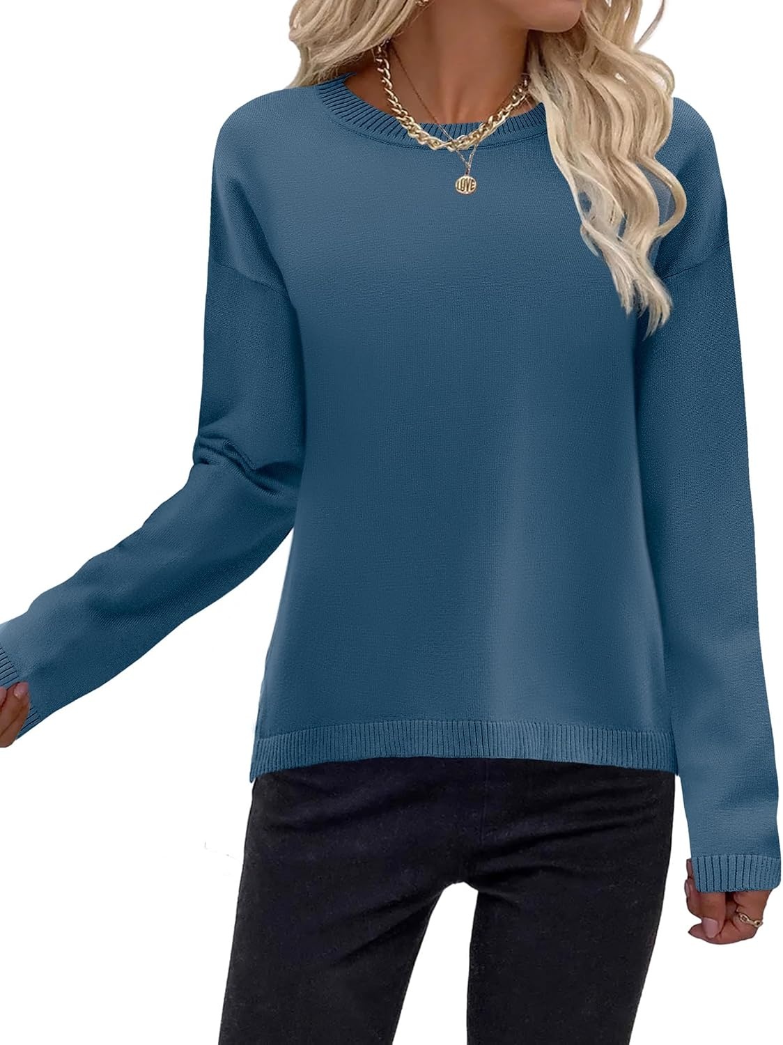 image:imageZeagoo Sweaters for Women Fall Outfits Trendy 2026 Long Sleeve Shirts Bussiness Casual Knit Pullover Sweater TopsBsolid Blue Long Sleeve