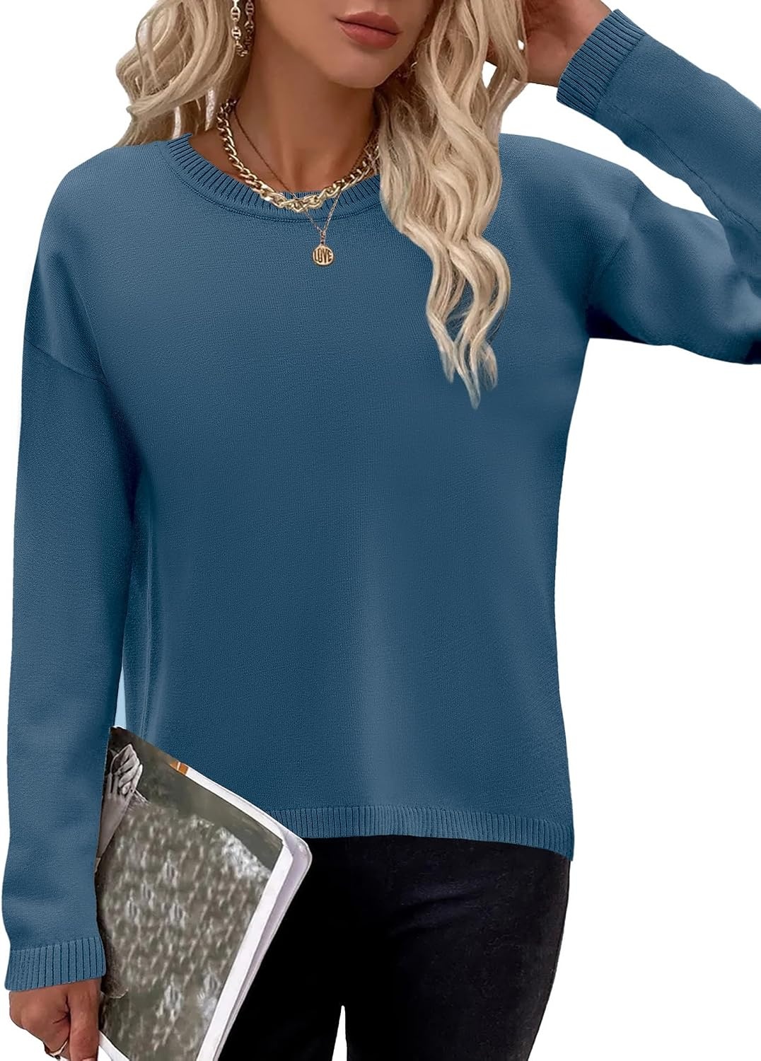 image:imageZeagoo Sweaters for Women Fall Outfits Trendy 2026 Long Sleeve Shirts Bussiness Casual Knit Pullover Sweater TopsBsolid Blue Long Sleeve