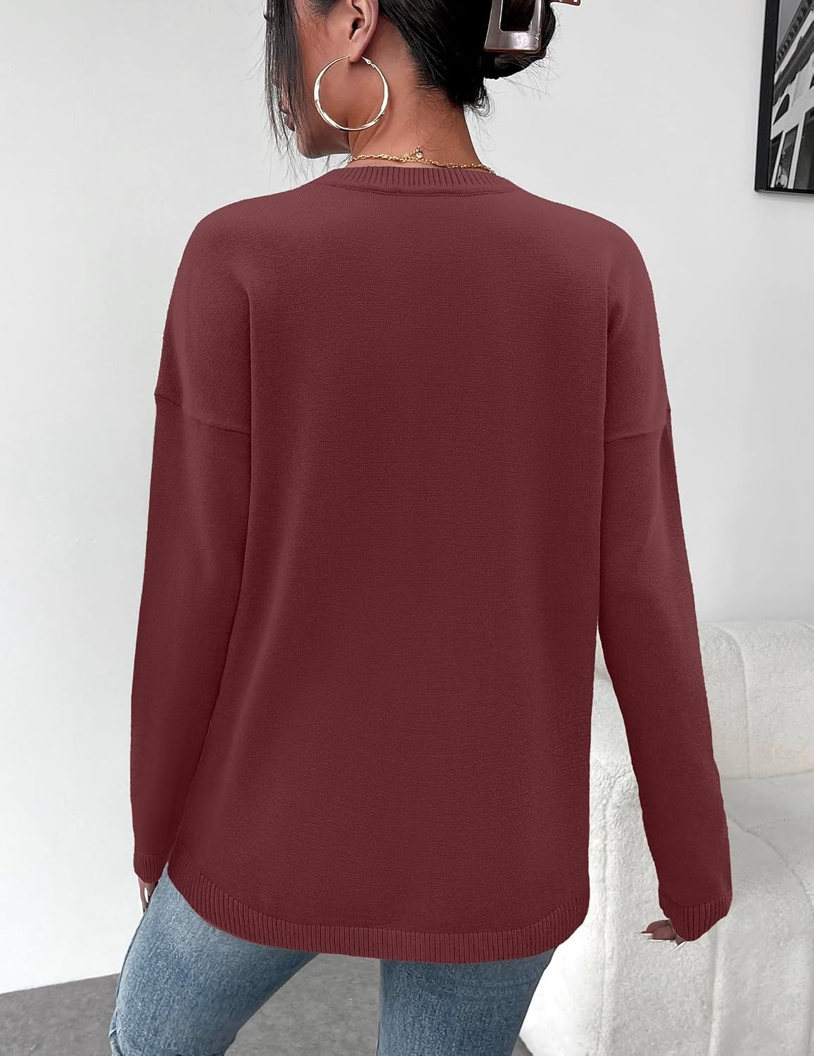 image:imageZeagoo Sweaters for Women Fall Outfits Trendy 2026 Long Sleeve Shirts Bussiness Casual Knit Pullover Sweater TopsBsolid Red Long Sleeve
