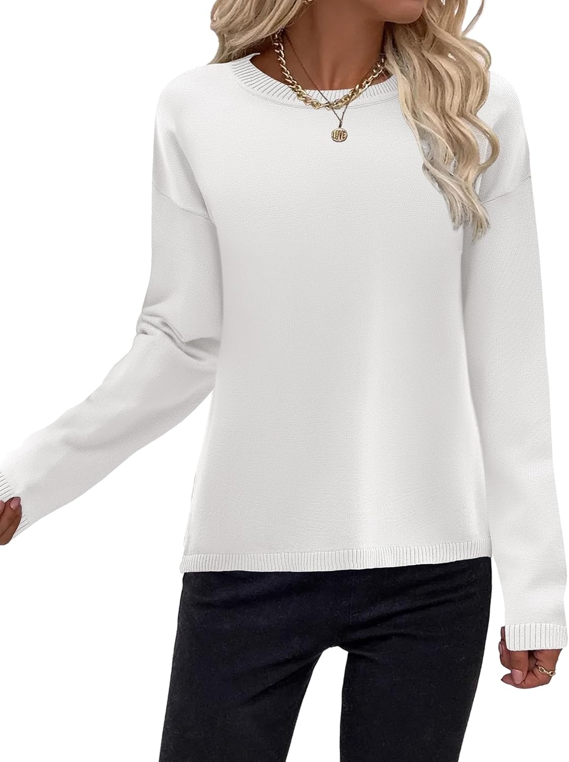 image:imageZeagoo Sweaters for Women Fall Outfits Trendy 2026 Long Sleeve Shirts Bussiness Casual Knit Pullover Sweater TopsBsolid White Long Sleeve