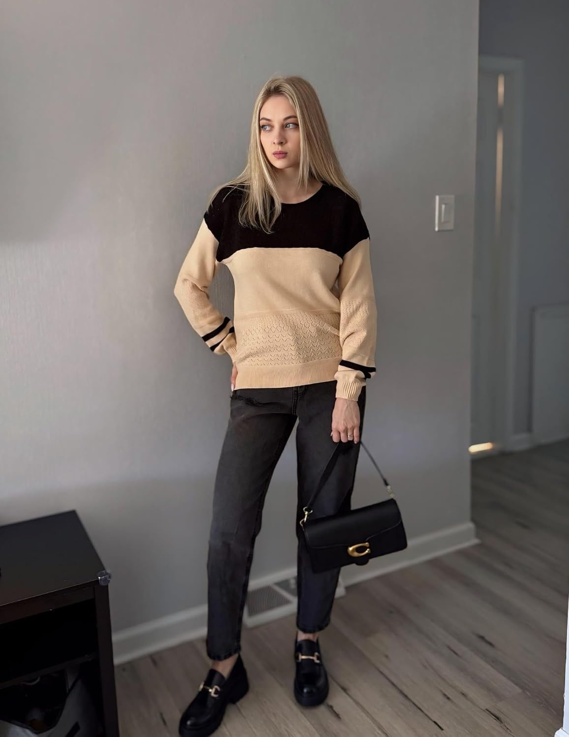 image:imageZeagoo Sweaters for Women Long Sleeve Tops Soft Knit Crew Neck Pullover Sweater Lightweight Crochet 2026 Fall OutfitsA Blackapricot