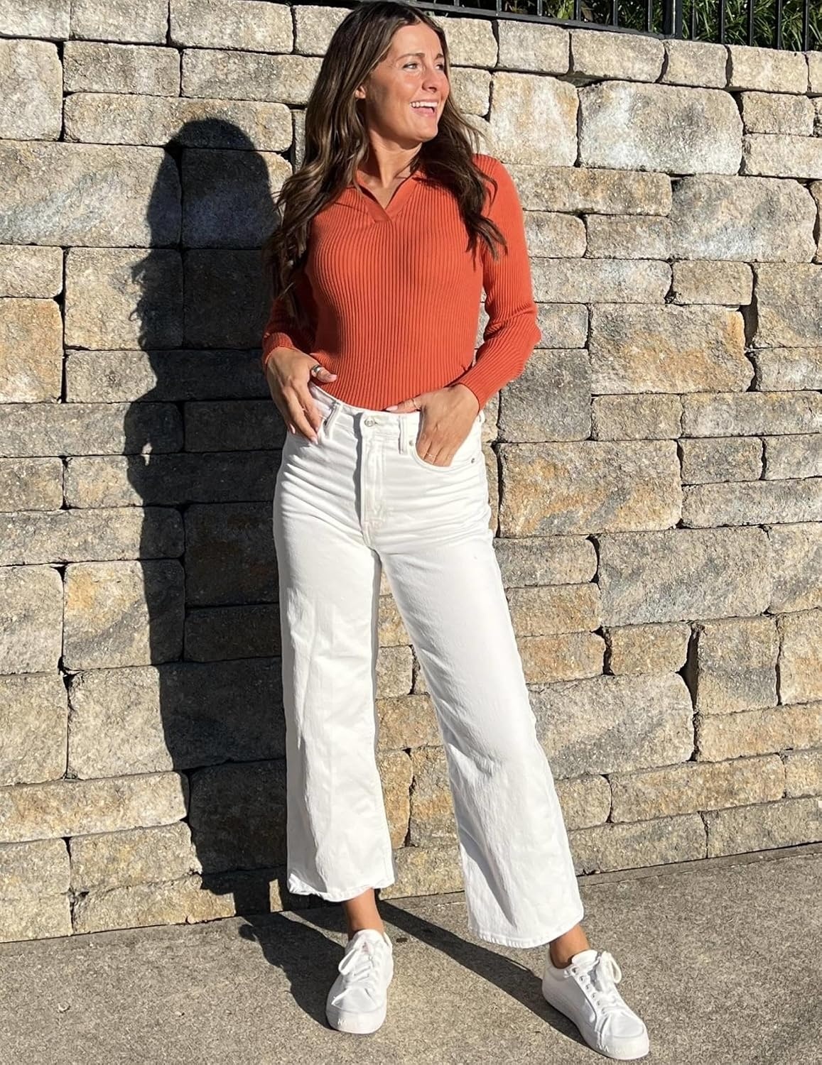 image:imageZeagoo Womens 2026 Sweater Tops Long Sleeve V Neck Ribbed Knit Slim Fitted Casual Work Basic Shirts SXXLCaramel