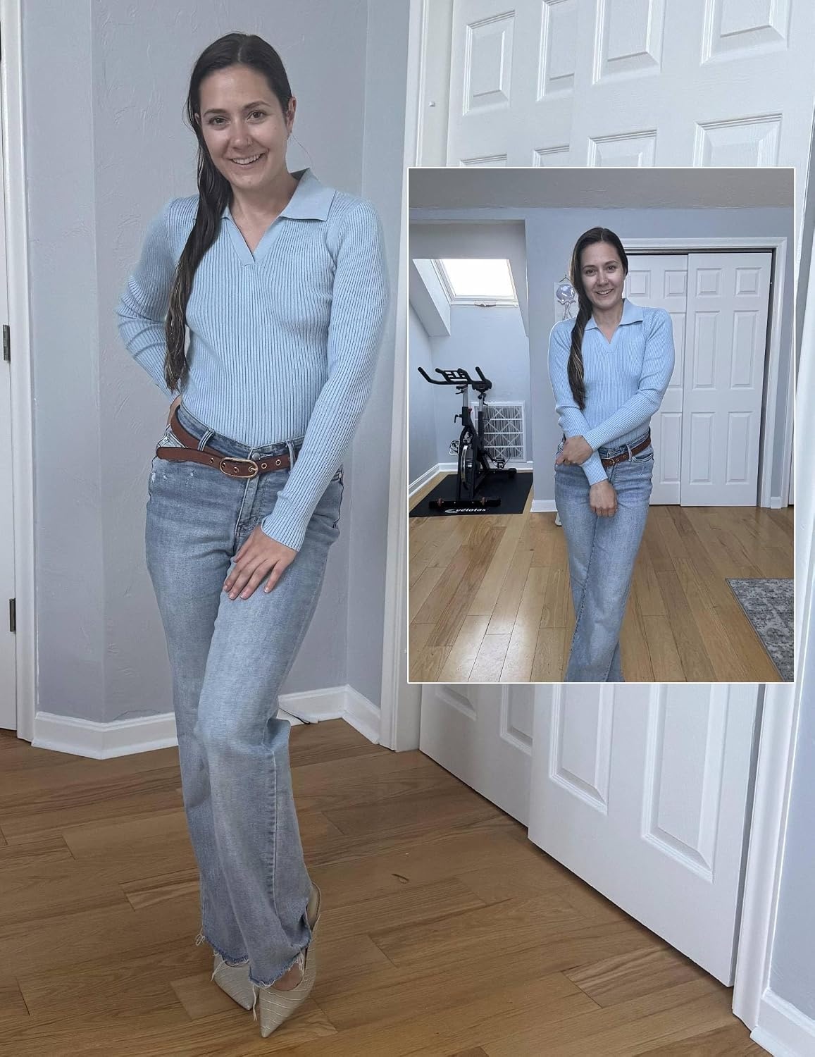 image:imageZeagoo Womens 2026 Sweater Tops Long Sleeve V Neck Ribbed Knit Slim Fitted Casual Work Basic Shirts SXXLClear Blue