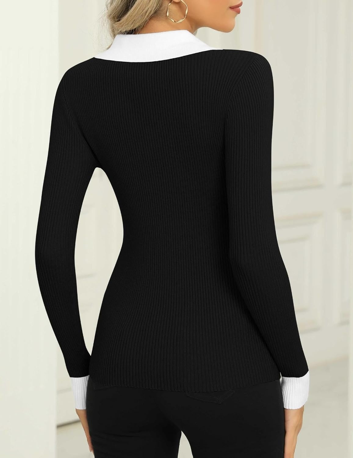 image:imageZeagoo Womens 2026 Sweater Tops Long Sleeve V Neck Ribbed Knit Slim Fitted Casual Work Basic Shirts SXXLPat2