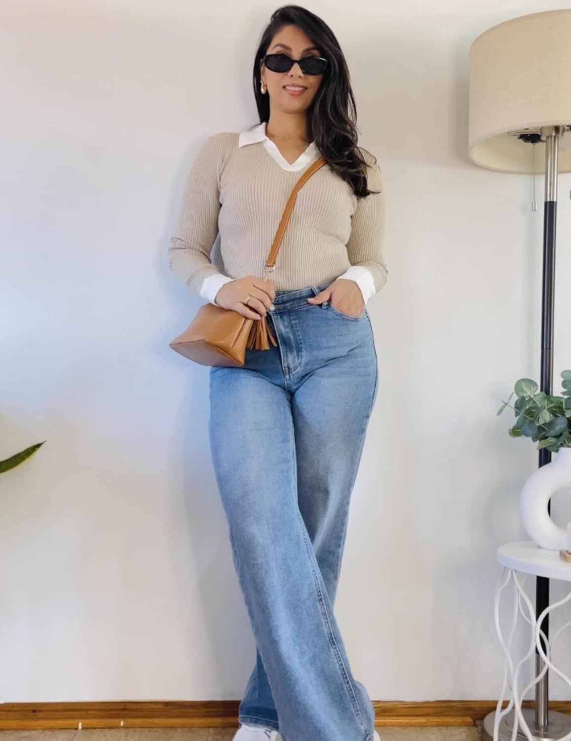 image:imageZeagoo Womens 2026 Sweater Tops Long Sleeve V Neck Ribbed Knit Slim Fitted Casual Work Basic Shirts SXXLPat3