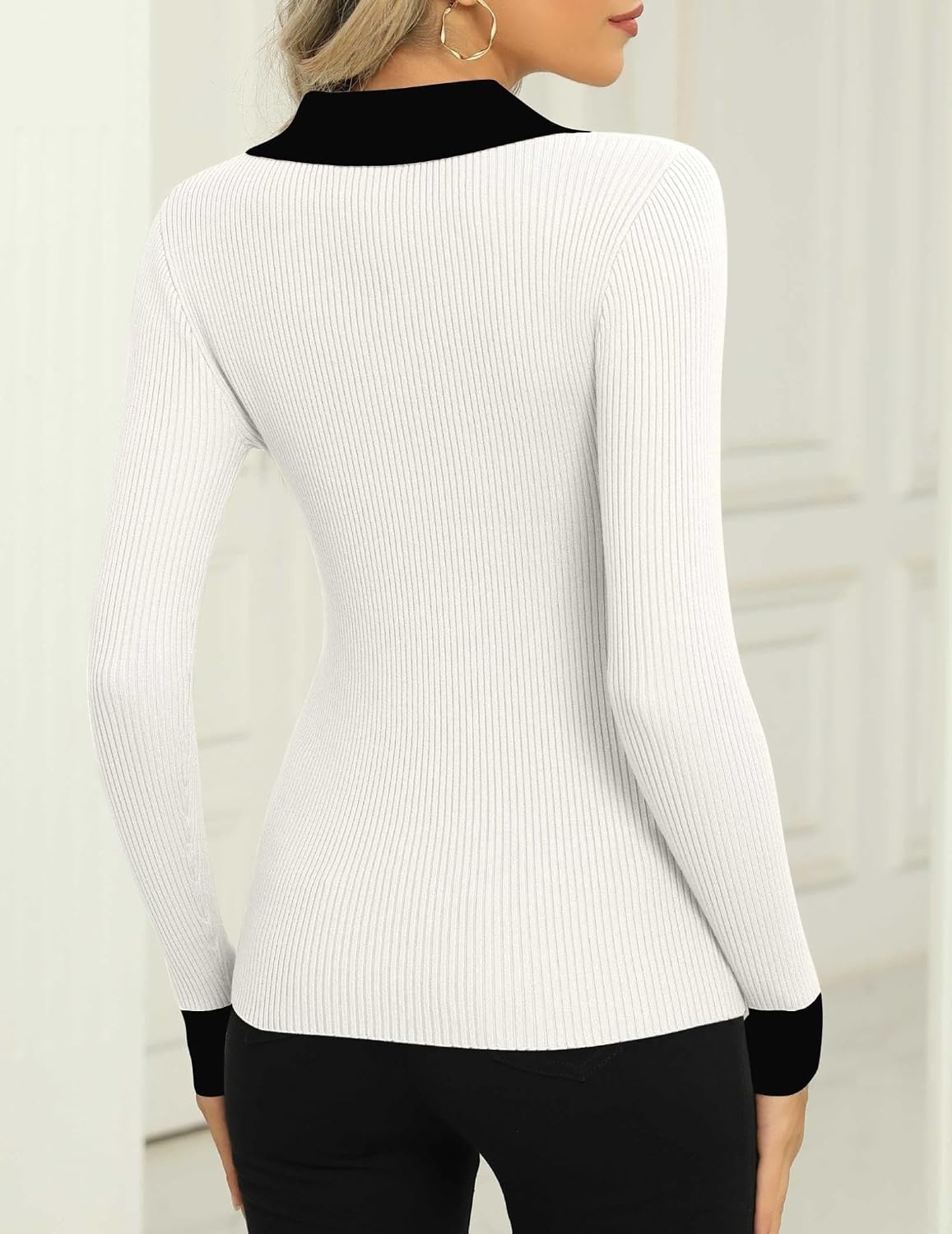 image:imageZeagoo Womens 2026 Sweater Tops Long Sleeve V Neck Ribbed Knit Slim Fitted Casual Work Basic Shirts SXXLPat4