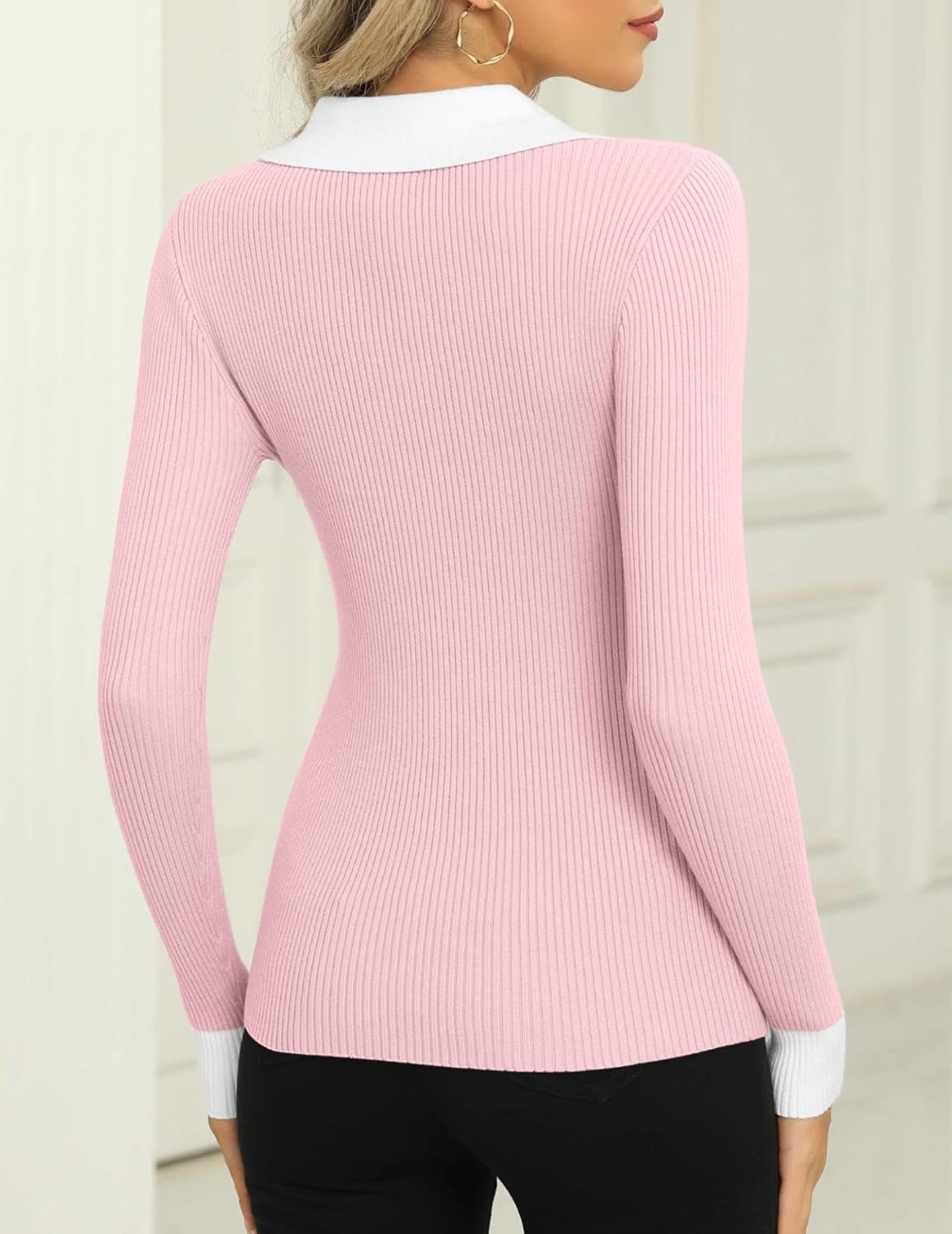 image:imageZeagoo Womens 2026 Sweater Tops Long Sleeve V Neck Ribbed Knit Slim Fitted Casual Work Basic Shirts SXXLPat5