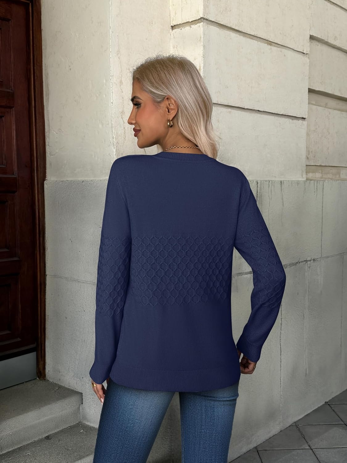 image:imageZeagoo Womens Fall Sweaters Long Sleeve Crew Neck Ribbed Knit Pullover TopsA Navy Blue