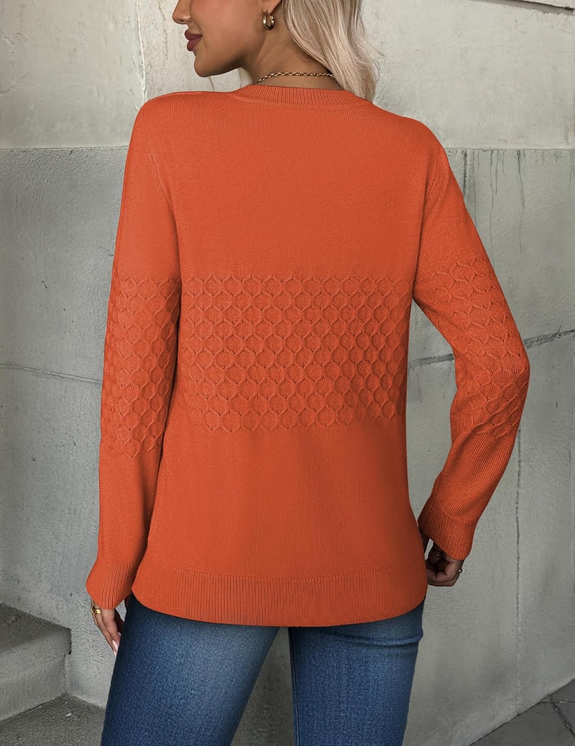 image:imageZeagoo Womens Fall Sweaters Long Sleeve Crew Neck Ribbed Knit Pullover TopsA Orange