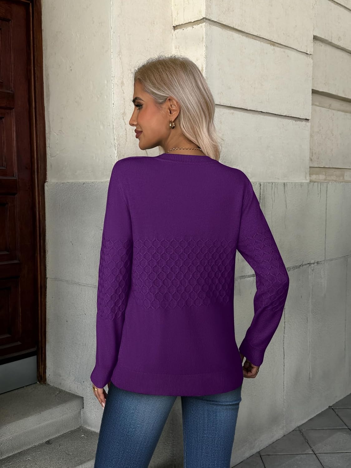 image:imageZeagoo Womens Fall Sweaters Long Sleeve Crew Neck Ribbed Knit Pullover TopsA Purple