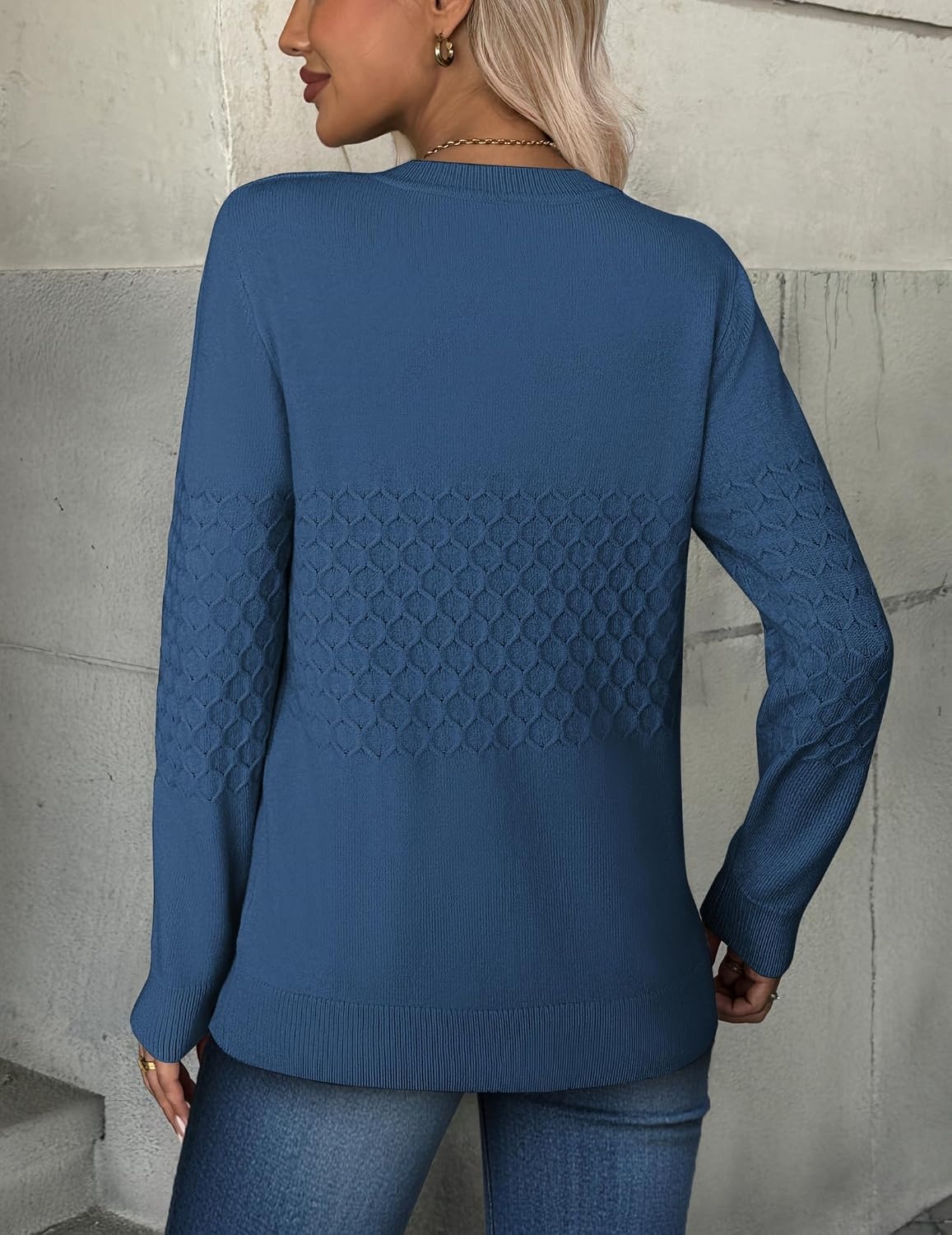 image:imageZeagoo Womens Fall Sweaters Long Sleeve Crew Neck Ribbed Knit Pullover TopsA Royal Blue