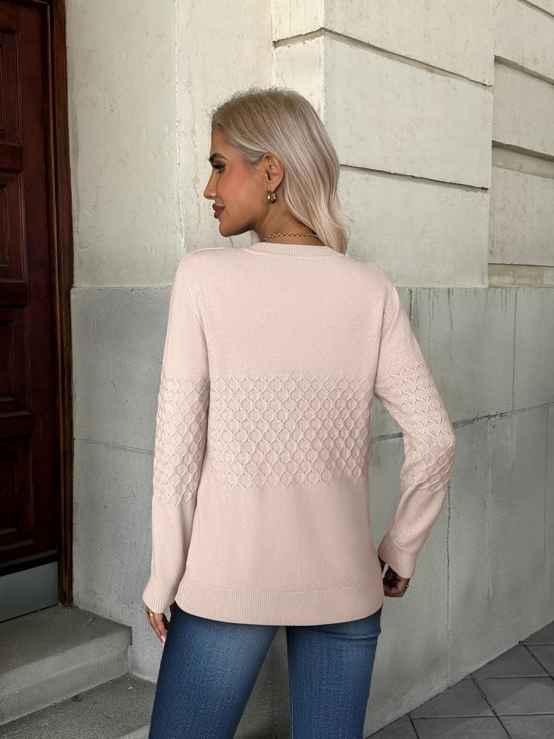 image:imageZeagoo Womens Fall Sweaters Long Sleeve Crew Neck Ribbed Knit Pullover TopsA Warm Apricot