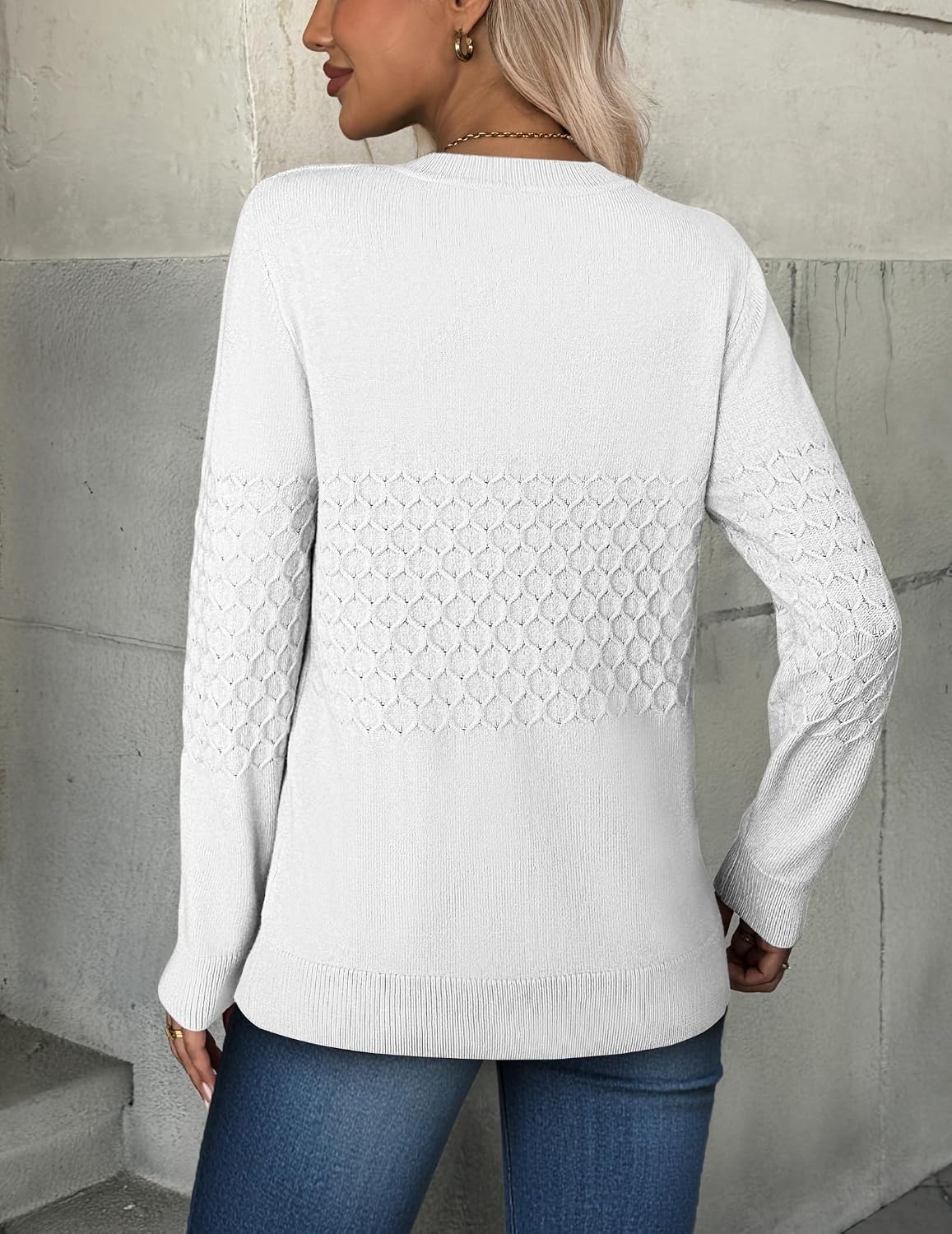 image:imageZeagoo Womens Fall Sweaters Long Sleeve Crew Neck Ribbed Knit Pullover TopsA White