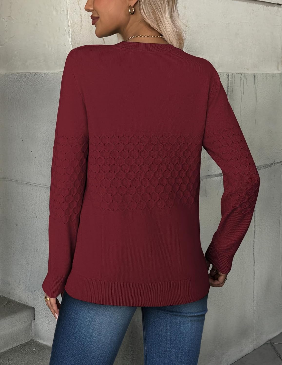 image:imageZeagoo Womens Fall Sweaters Long Sleeve Crew Neck Ribbed Knit Pullover TopsA Wine Red