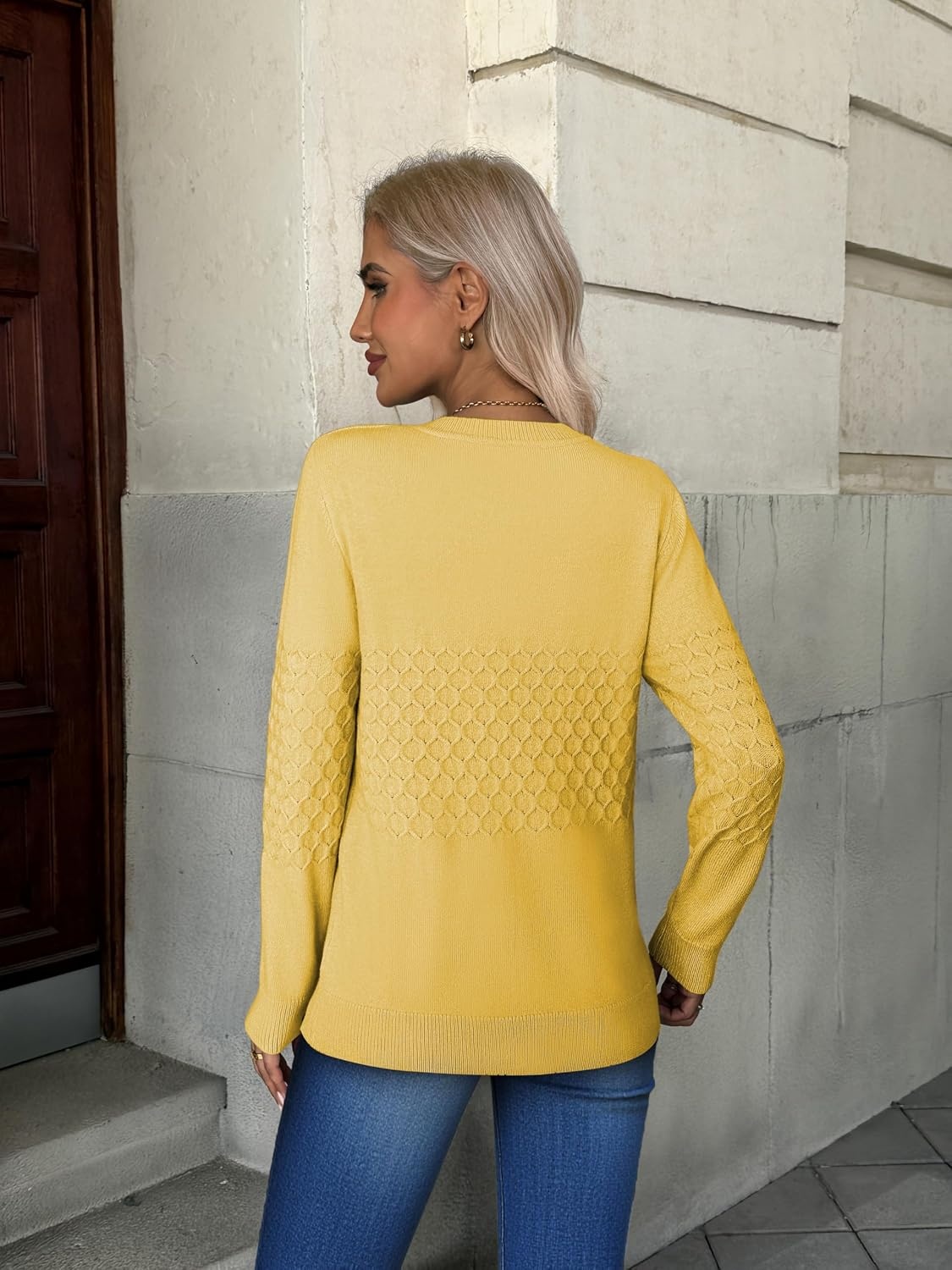image:imageZeagoo Womens Fall Sweaters Long Sleeve Crew Neck Ribbed Knit Pullover TopsA Yellow