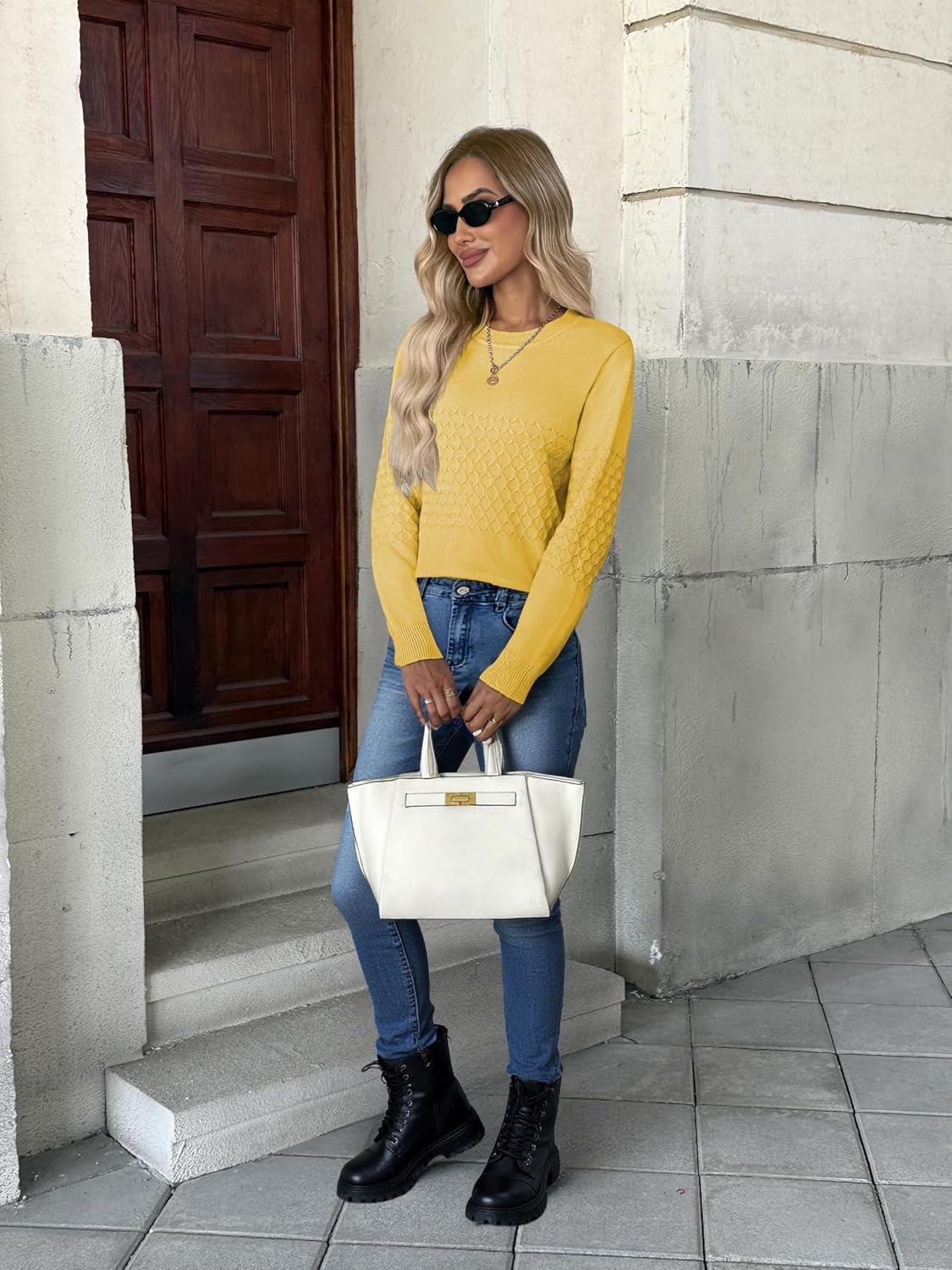 image:imageZeagoo Womens Fall Sweaters Long Sleeve Crew Neck Ribbed Knit Pullover TopsA Yellow