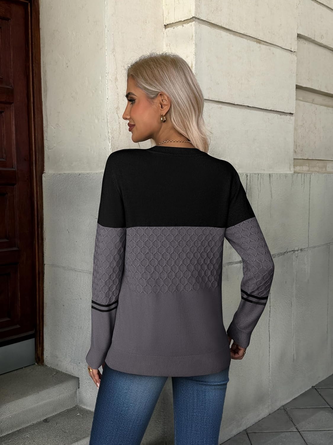 image:imageZeagoo Womens Fall Sweaters Long Sleeve Crew Neck Ribbed Knit Pullover TopsBlackgray