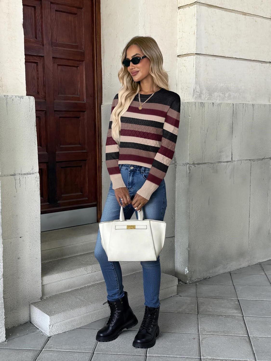image:imageZeagoo Womens Fall Sweaters Long Sleeve Crew Neck Ribbed Knit Pullover TopsColorblock 229