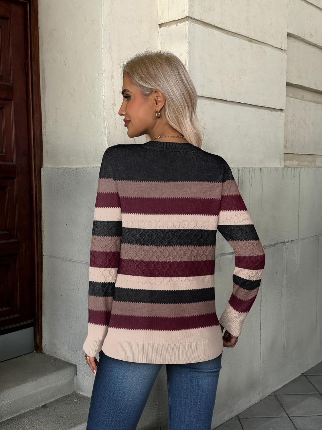 image:imageZeagoo Womens Fall Sweaters Long Sleeve Crew Neck Ribbed Knit Pullover TopsColorblock 229