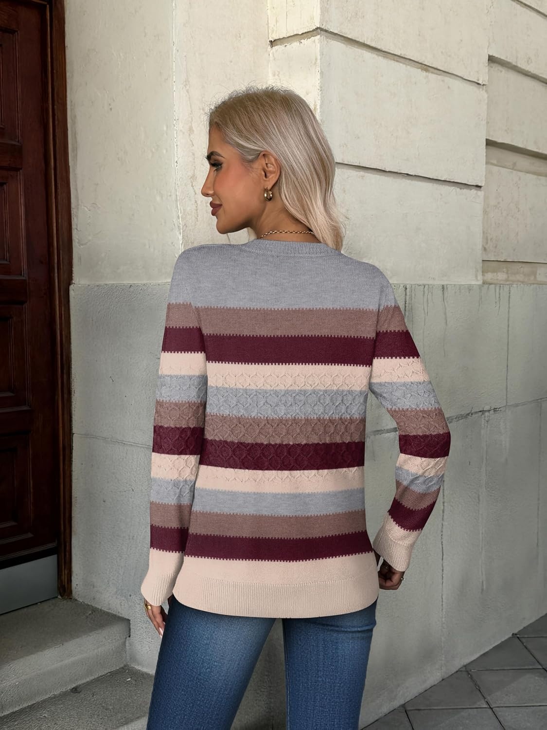 image:imageZeagoo Womens Fall Sweaters Long Sleeve Crew Neck Ribbed Knit Pullover TopsColorblock 276