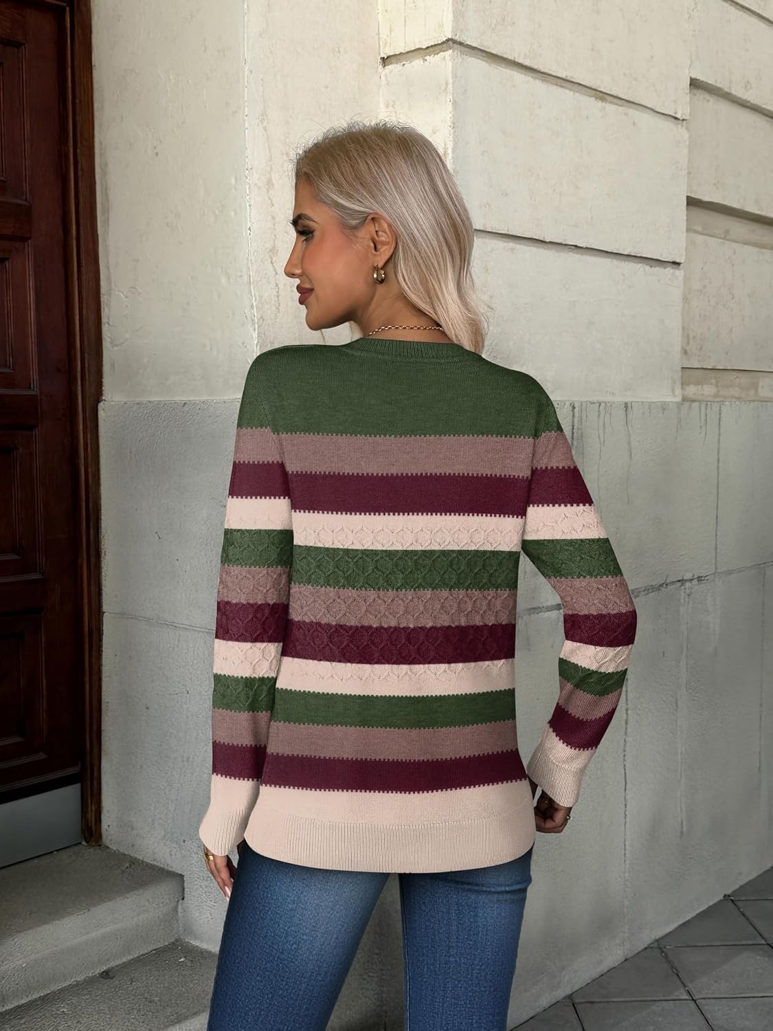 image:imageZeagoo Womens Fall Sweaters Long Sleeve Crew Neck Ribbed Knit Pullover TopsColorblock 277