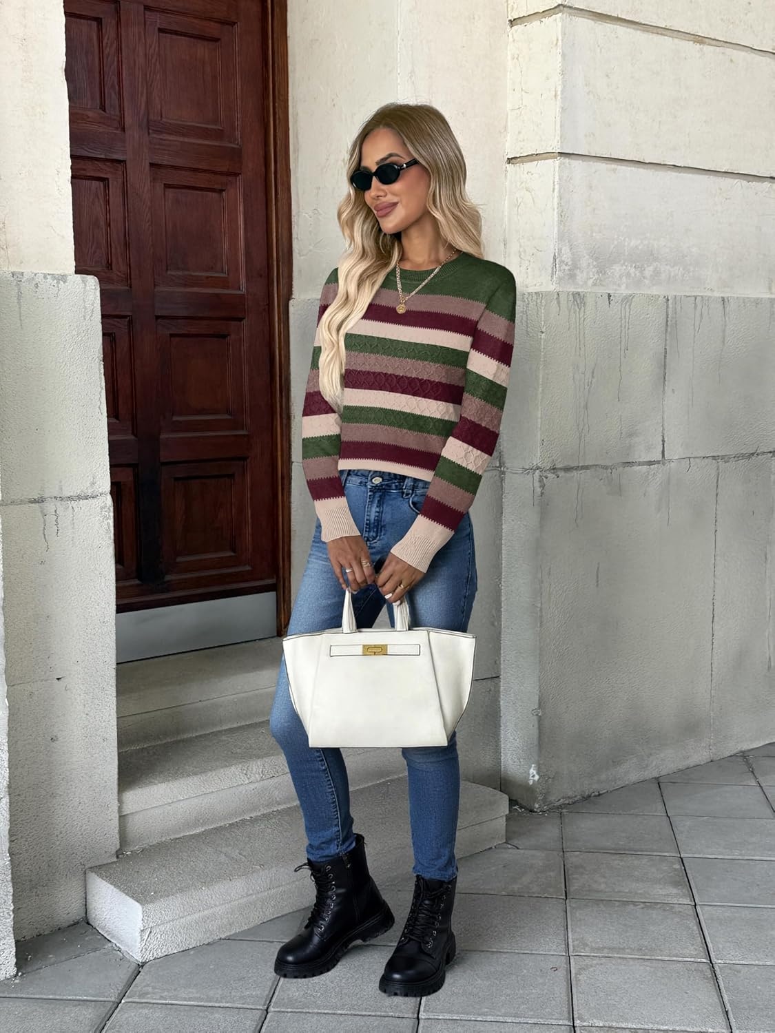 image:imageZeagoo Womens Fall Sweaters Long Sleeve Crew Neck Ribbed Knit Pullover TopsColorblock 277