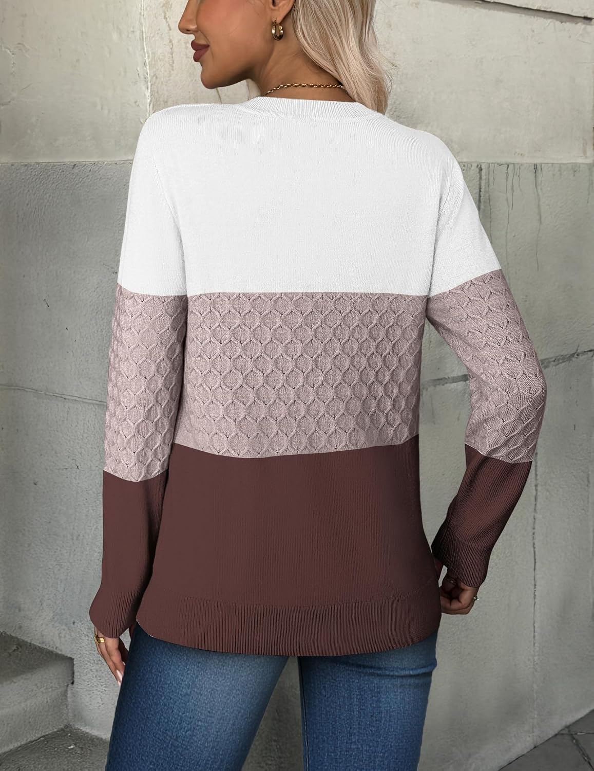 image:imageZeagoo Womens Fall Sweaters Long Sleeve Crew Neck Ribbed Knit Pullover TopsColorblock 284
