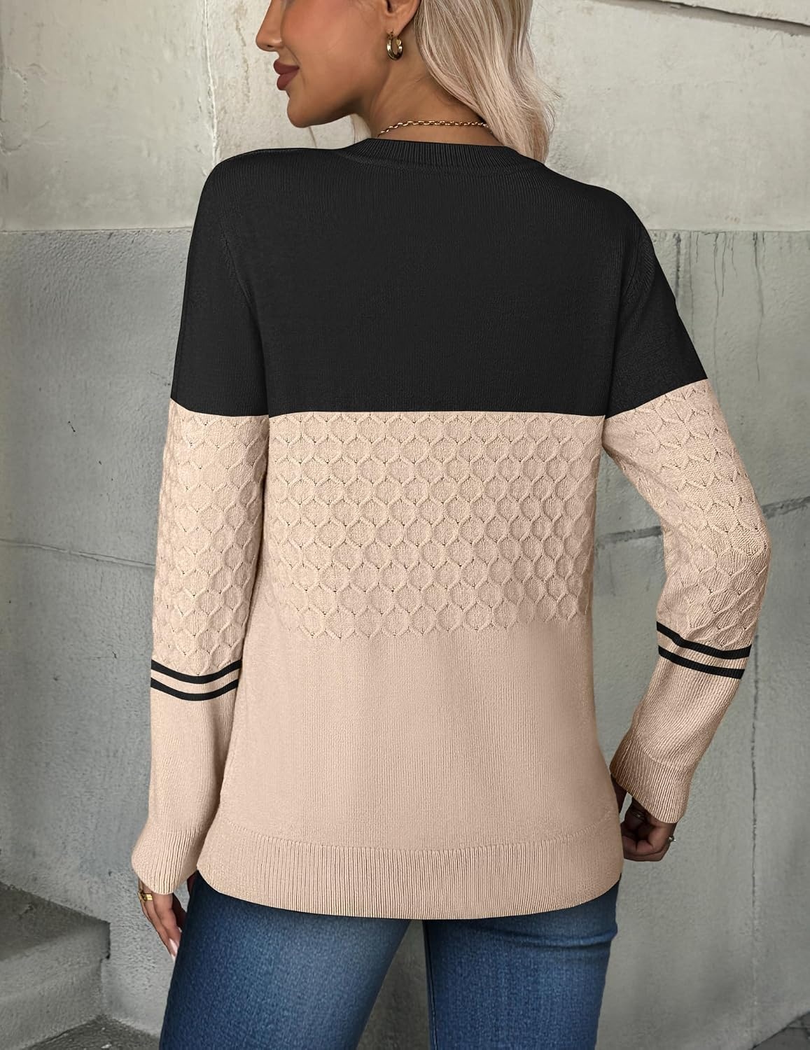 image:imageZeagoo Womens Fall Sweaters Long Sleeve Crew Neck Ribbed Knit Pullover TopsColorblock 724