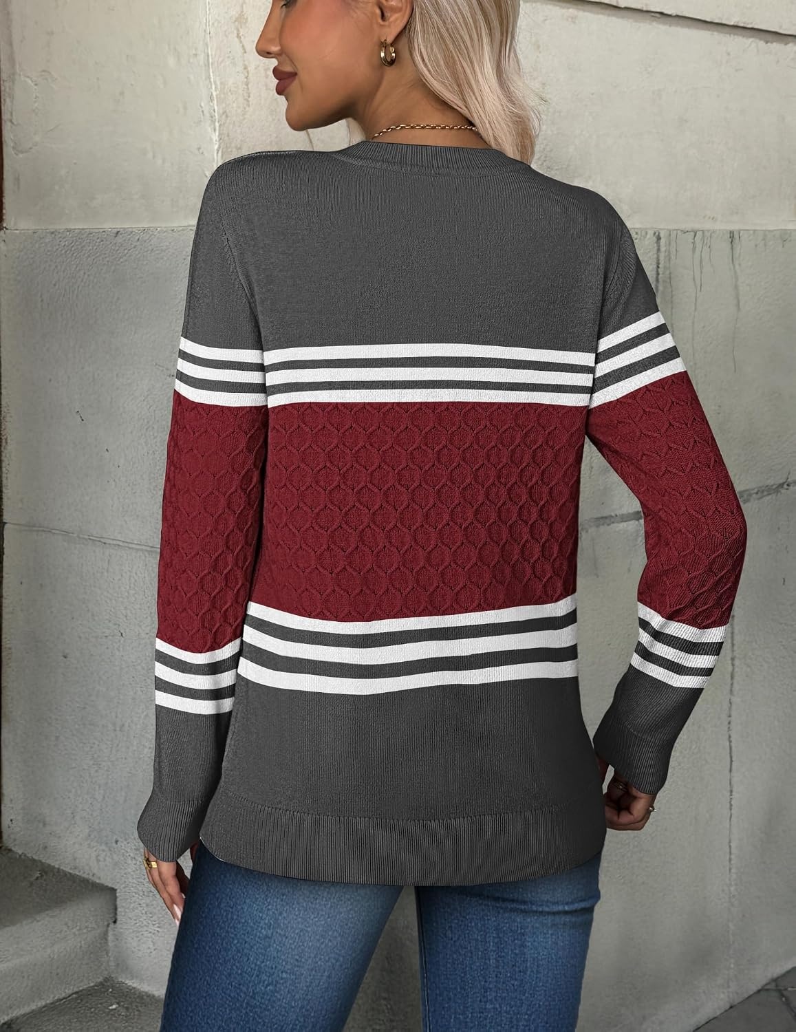 image:imageZeagoo Womens Fall Sweaters Long Sleeve Crew Neck Ribbed Knit Pullover TopsRed Black
