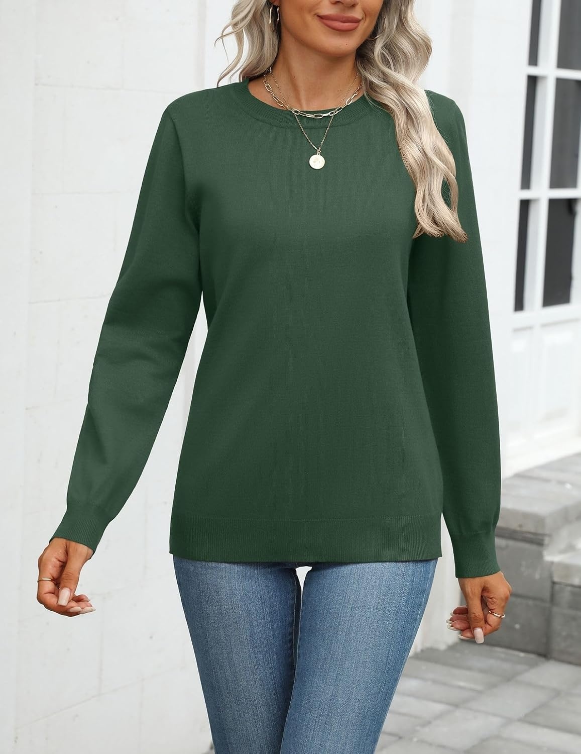 image:imageZeagoo Womens Sweaters Long Sleeve Tops Classic Fall Clothes Crewneck TopsArmy Green