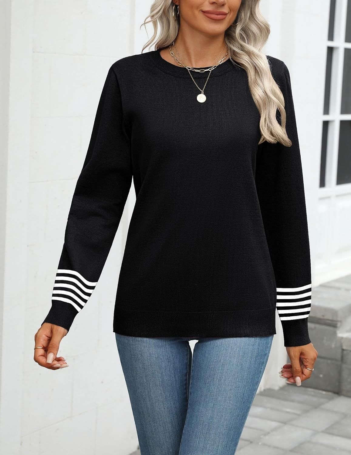 image:imageZeagoo Womens Sweaters Long Sleeve Tops Classic Fall Clothes Crewneck TopsBlacktz256