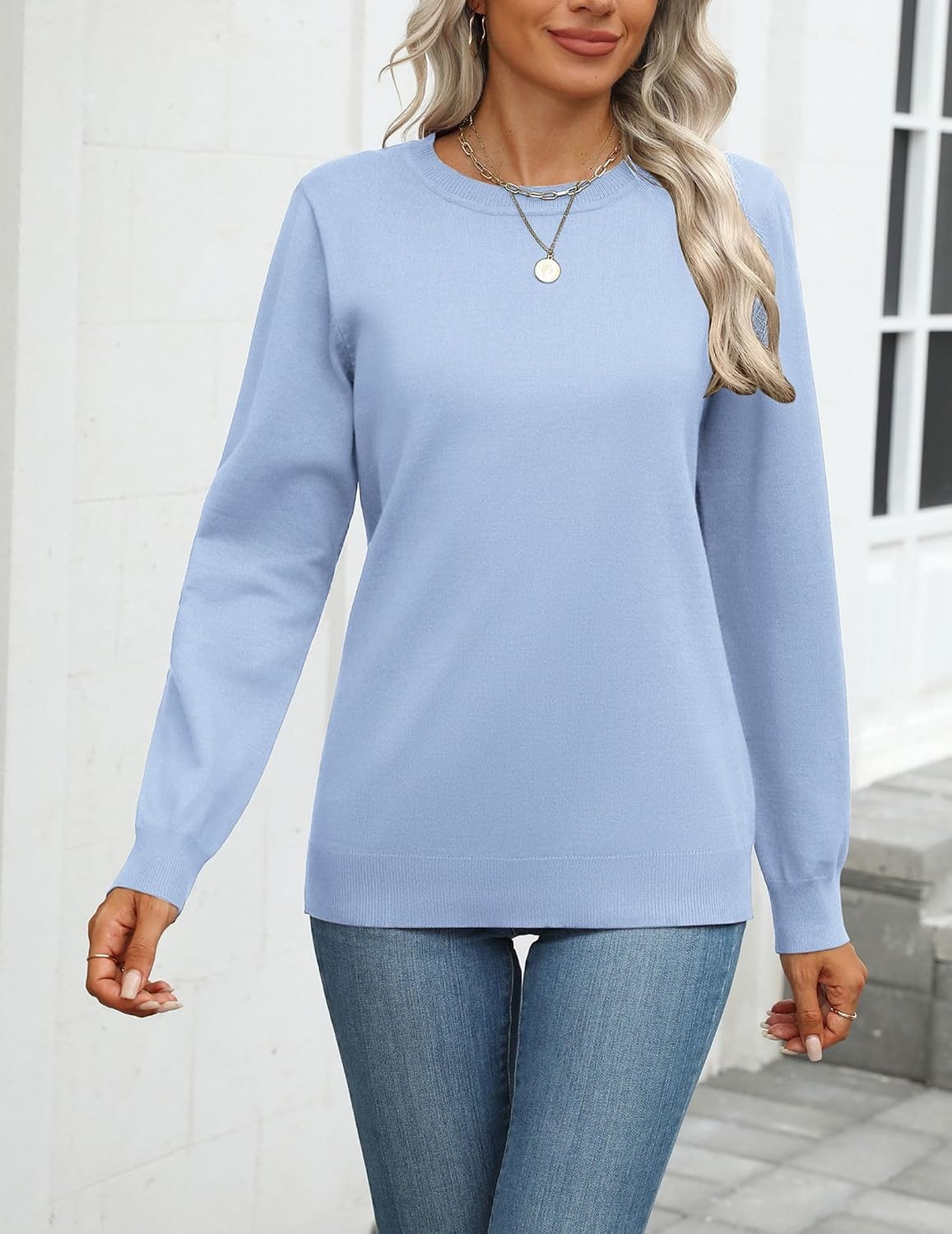 image:imageZeagoo Womens Sweaters Long Sleeve Tops Classic Fall Clothes Crewneck TopsBlue