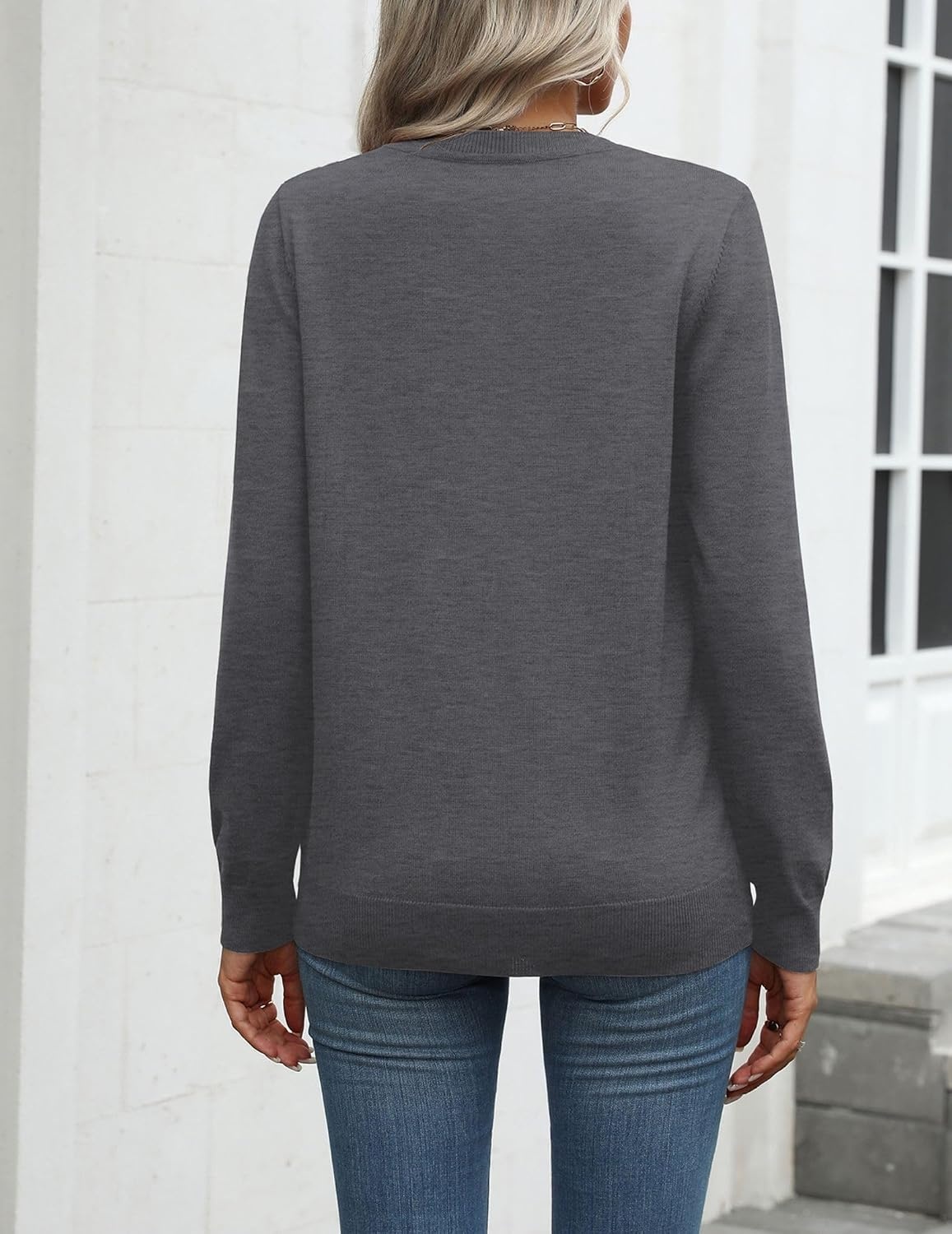 image:imageZeagoo Womens Sweaters Long Sleeve Tops Classic Fall Clothes Crewneck TopsDark Gray