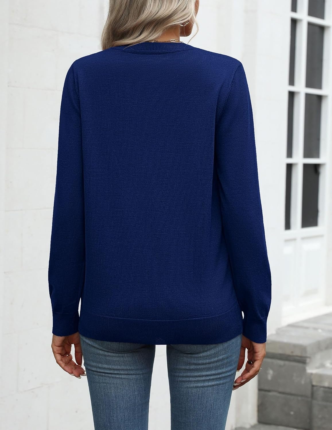image:imageZeagoo Womens Sweaters Long Sleeve Tops Classic Fall Clothes Crewneck TopsDeep Blue