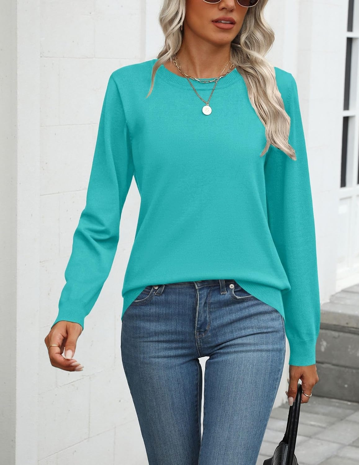 image:imageZeagoo Womens Sweaters Long Sleeve Tops Classic Fall Clothes Crewneck TopsDiving Blue