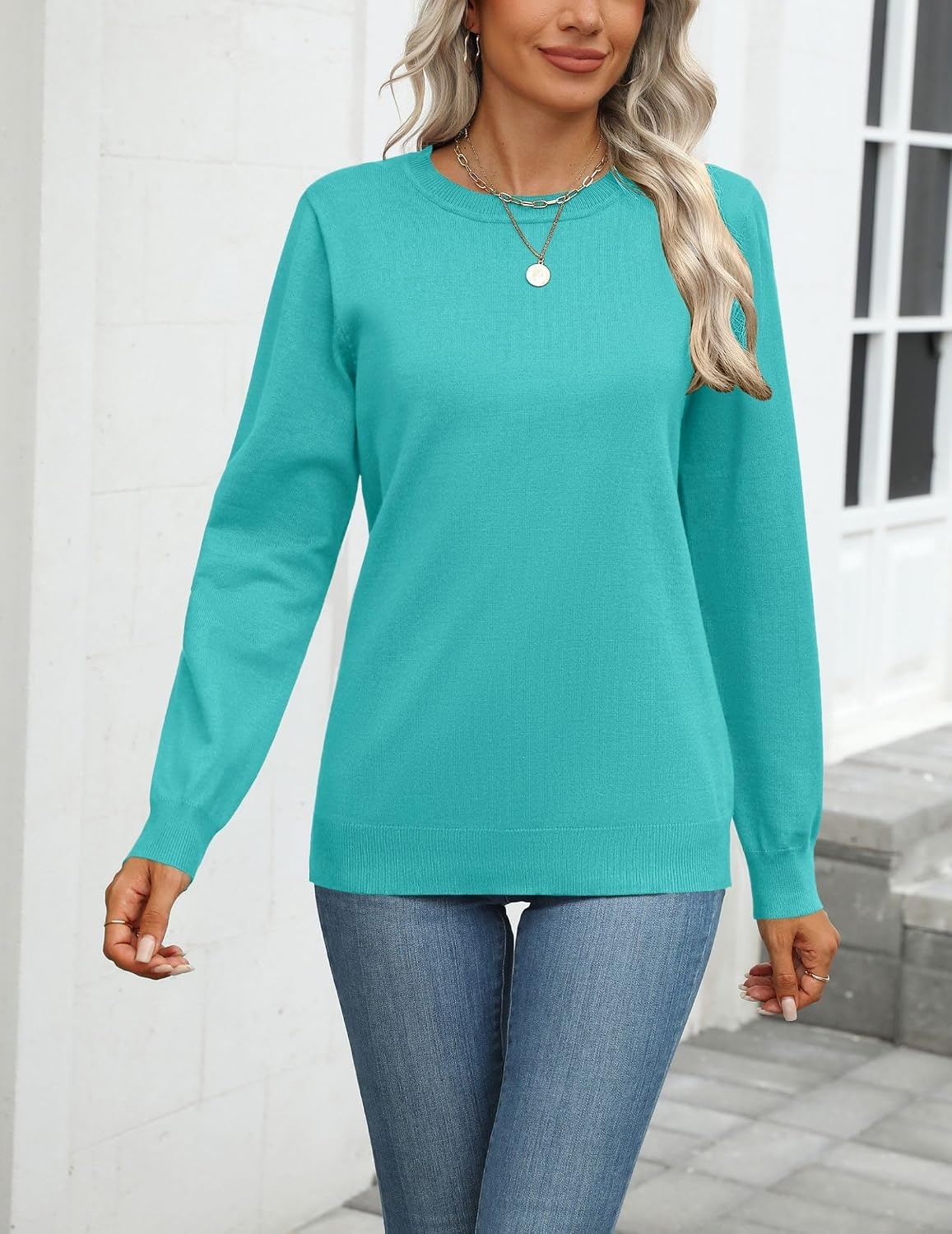 image:imageZeagoo Womens Sweaters Long Sleeve Tops Classic Fall Clothes Crewneck TopsDiving Blue