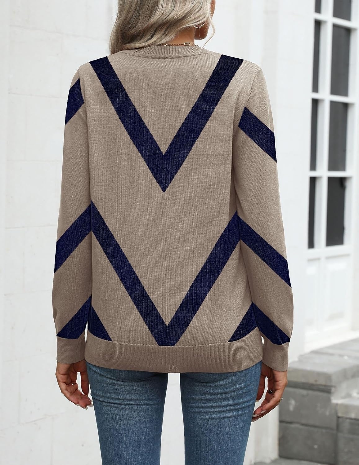 image:imageZeagoo Womens Sweaters Long Sleeve Tops Classic Fall Clothes Crewneck TopsGeometric Patternjh584