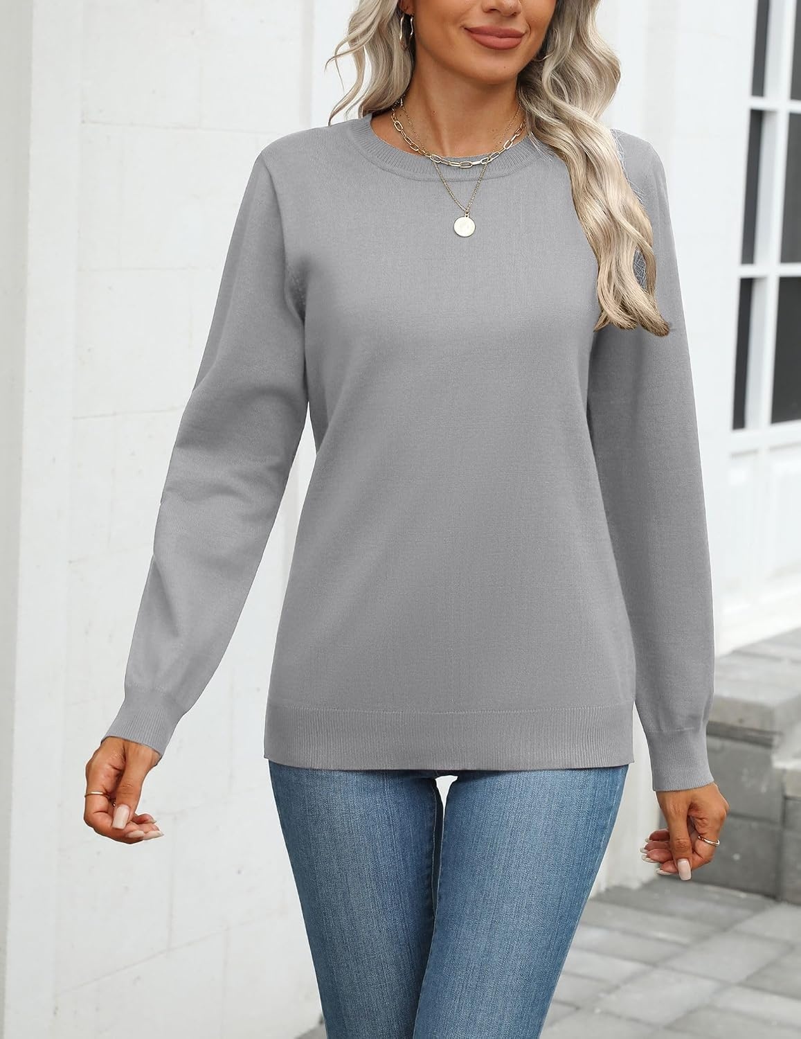 image:imageZeagoo Womens Sweaters Long Sleeve Tops Classic Fall Clothes Crewneck TopsGray