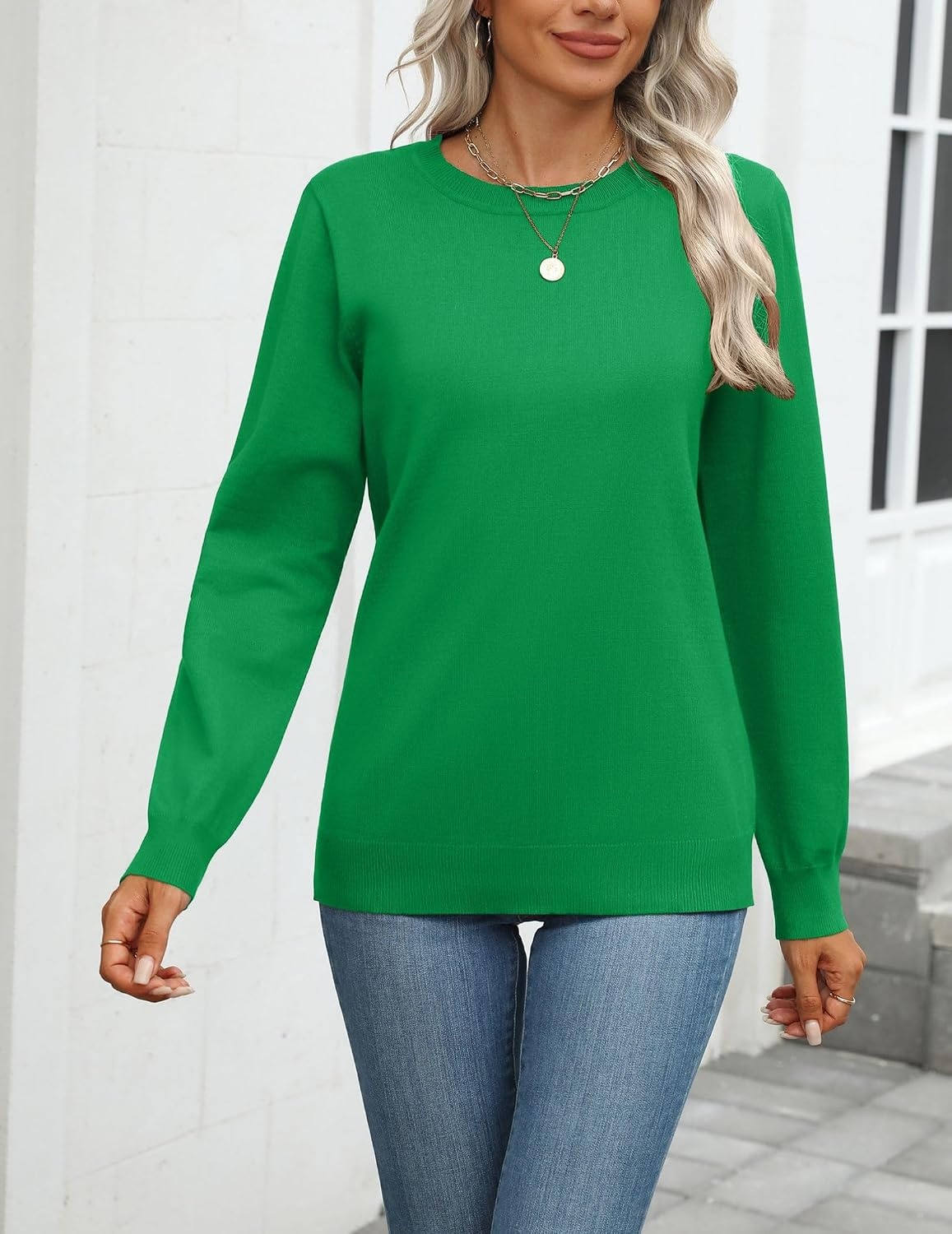 image:imageZeagoo Womens Sweaters Long Sleeve Tops Classic Fall Clothes Crewneck TopsGreen