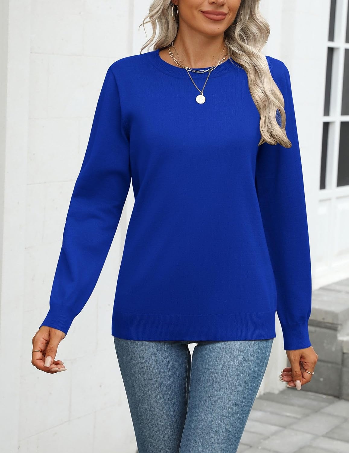 image:imageZeagoo Womens Sweaters Long Sleeve Tops Classic Fall Clothes Crewneck TopsNavy Blue