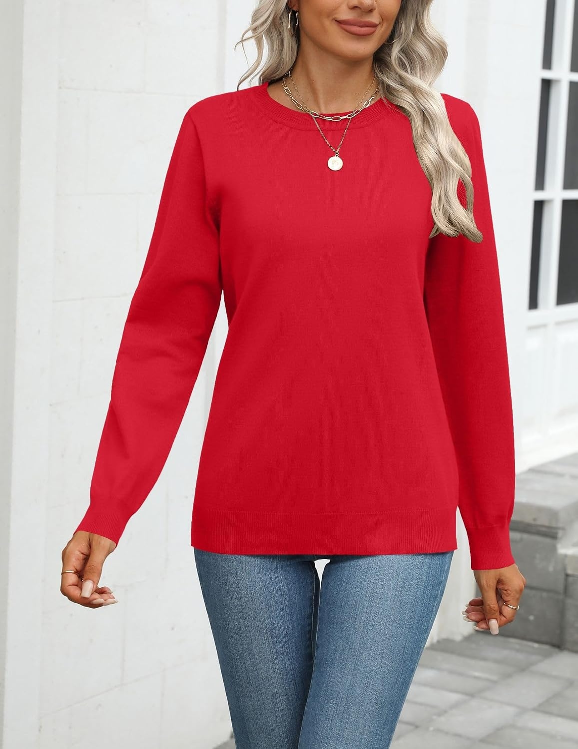 image:imageZeagoo Womens Sweaters Long Sleeve Tops Classic Fall Clothes Crewneck TopsRed