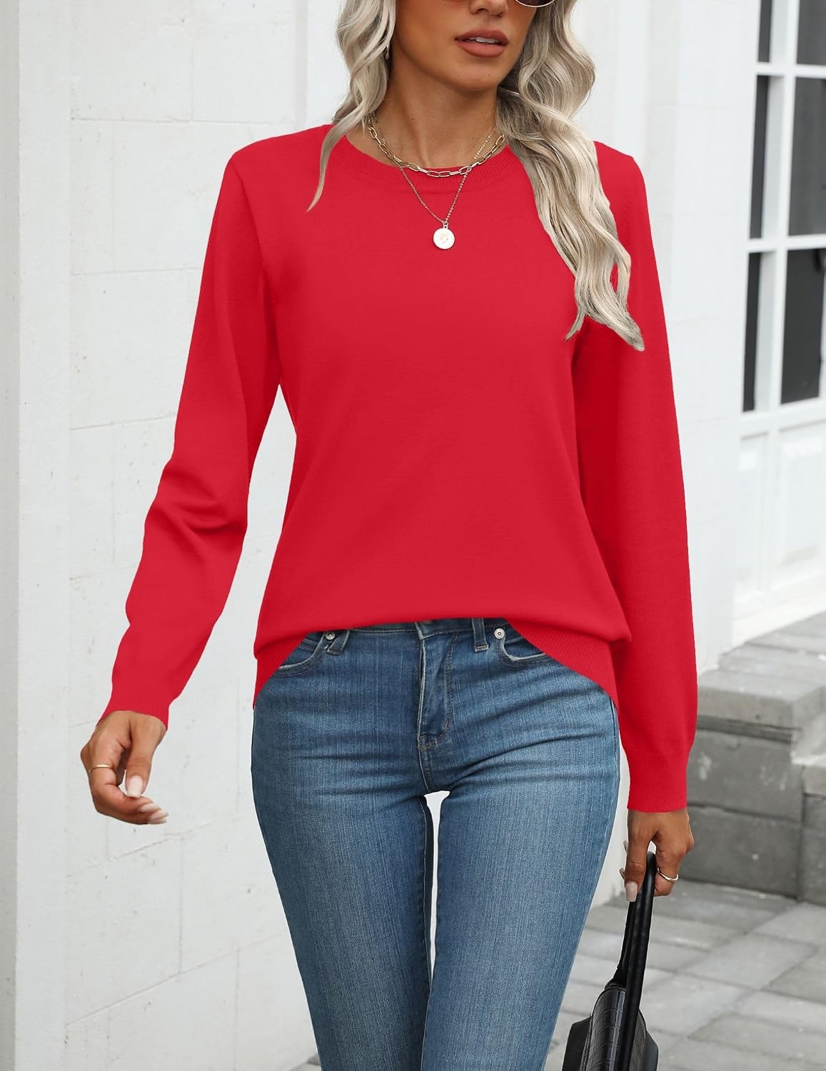 image:imageZeagoo Womens Sweaters Long Sleeve Tops Classic Fall Clothes Crewneck TopsRed