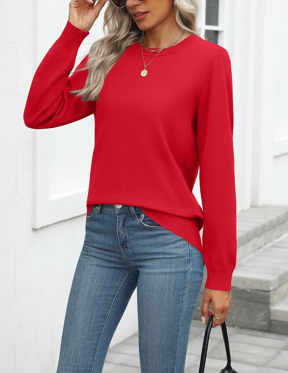 image:imageZeagoo Womens Sweaters Long Sleeve Tops Classic Fall Clothes Crewneck TopsRed