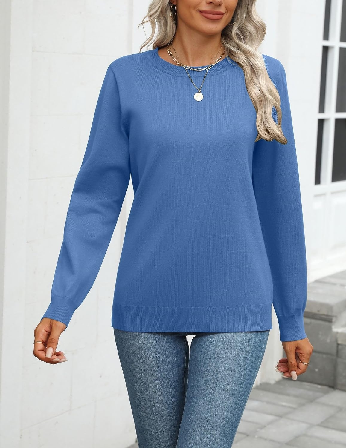 image:imageZeagoo Womens Sweaters Long Sleeve Tops Classic Fall Clothes Crewneck TopsSky Blue
