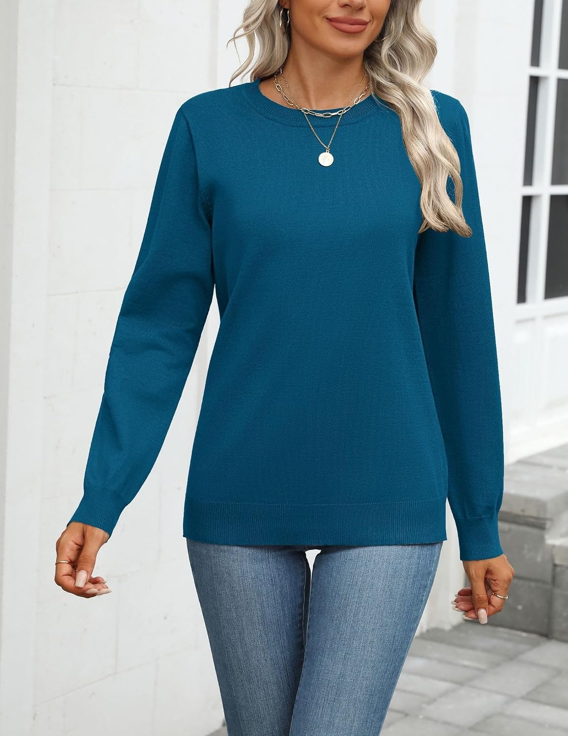 image:imageZeagoo Womens Sweaters Long Sleeve Tops Classic Fall Clothes Crewneck TopsTurquoise