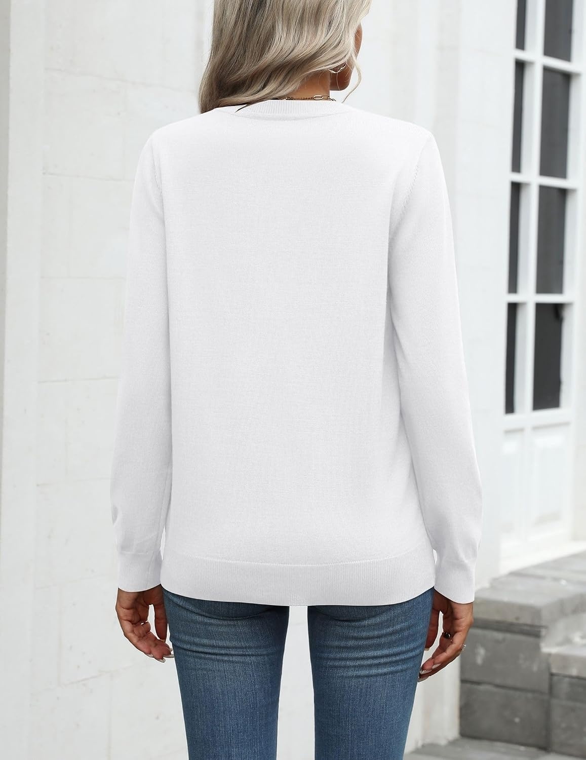 image:imageZeagoo Womens Sweaters Long Sleeve Tops Classic Fall Clothes Crewneck TopsWhite